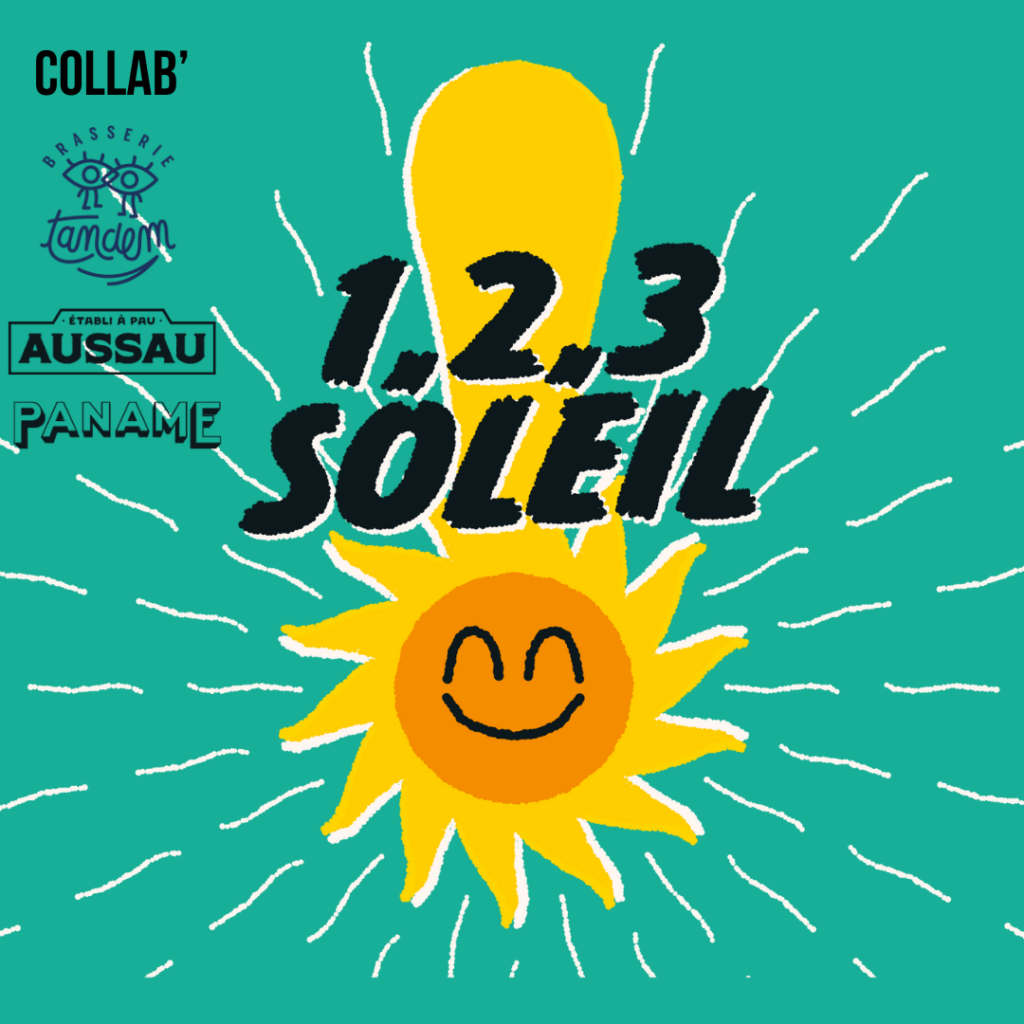 Bière artisanale 1,2,3 soleil wheat IPA par la brasserie Tandem et en collaboration avec les brasseries Paname et Aussau