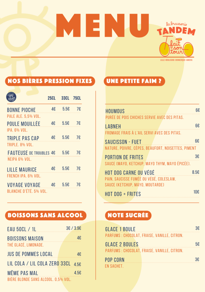 MENU tANDEM FAIT SON TOUR à la taproom